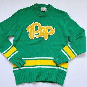 Vintage PEP Cheer Sweater Bristol Products Official Awards Sweater green yellow